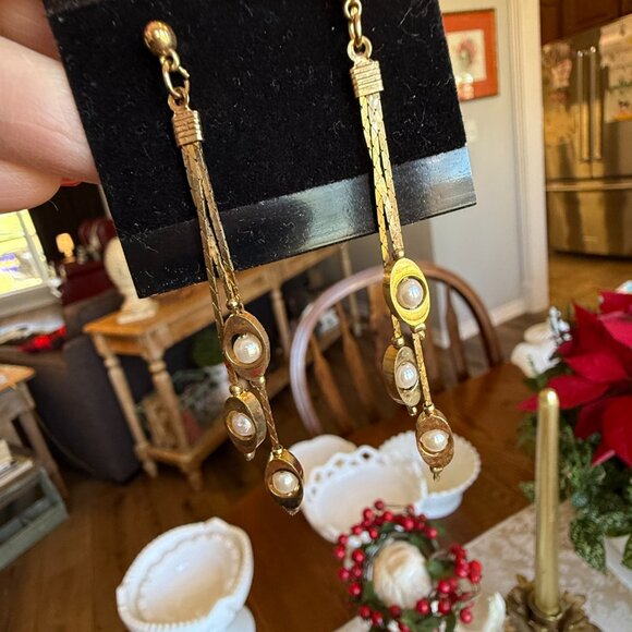 3 Pairs of 1980s Gold 3" Dangle Earrings Never Worn - Picture 9 of 15